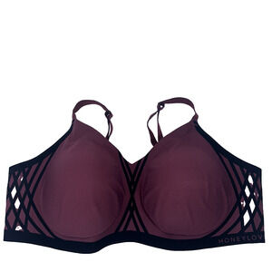 Honeylove Womens Silhouette Plus Sz Bra 1X Maroon Black Seamless Padded Wireless